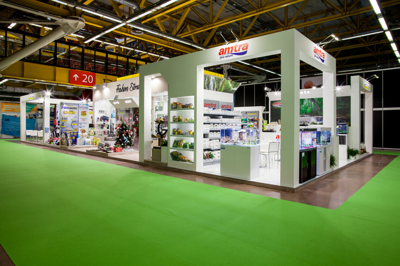 a green carpet in a building