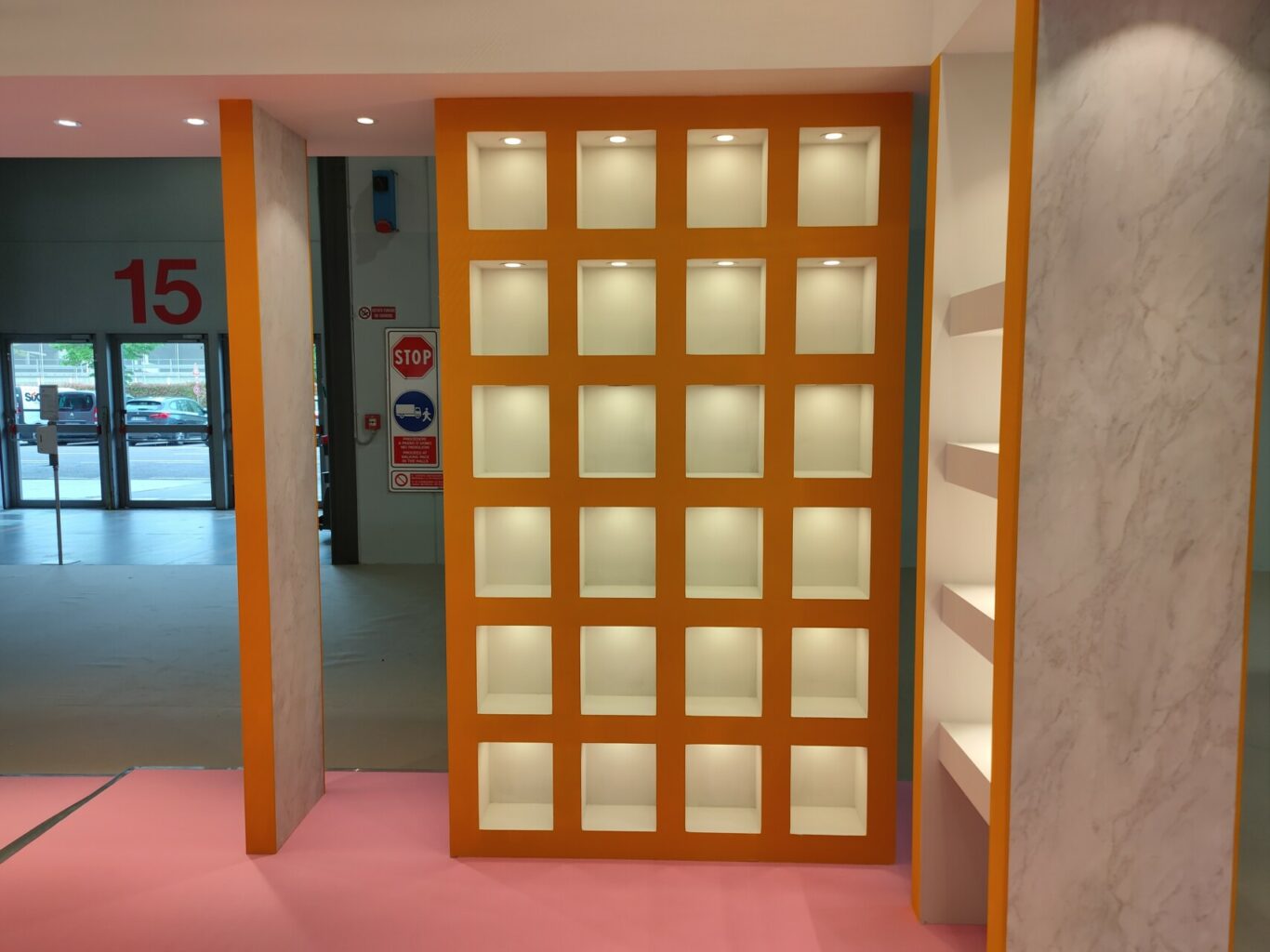 a display case with lights