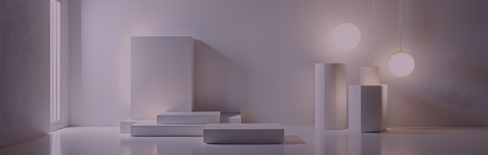 a white podium with a light on the wall